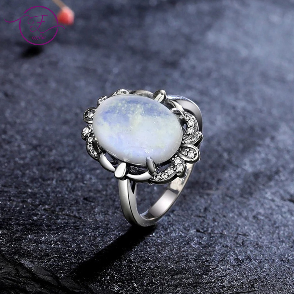Turquoise Stone Ring - Anillos de piedra lunar Vintage para