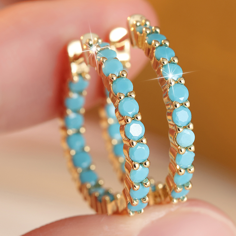 Turquoise Stone Ring - Aros Étnicos con Incrustaciones de Imitación