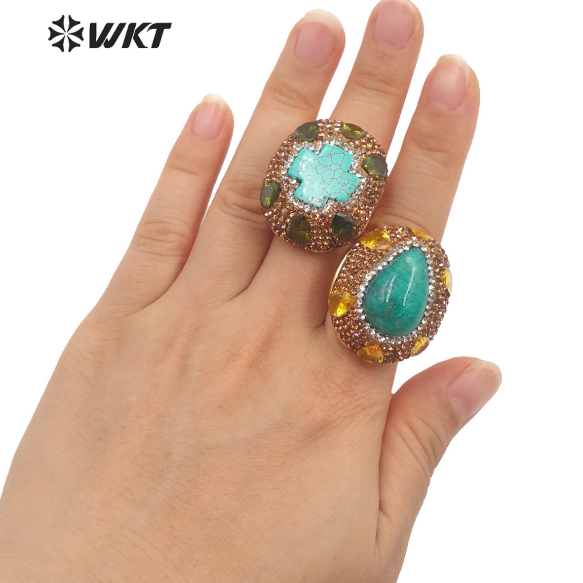 Turquoise Stone Ring - WT-R498 Anillos grandes de piedra natural