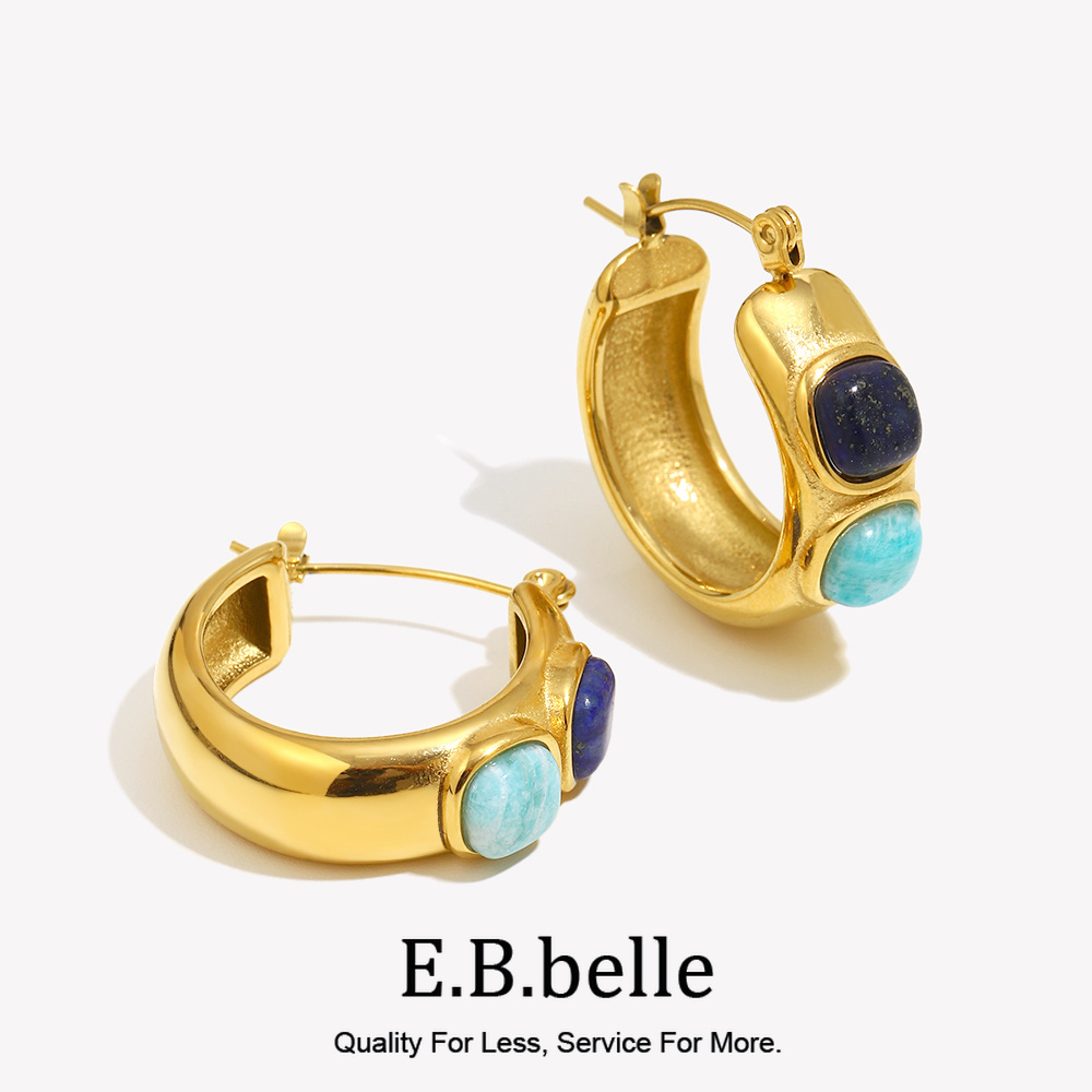 Turquoise Stone Ring - E.B.belle-pendientes redondos de aro con piedra