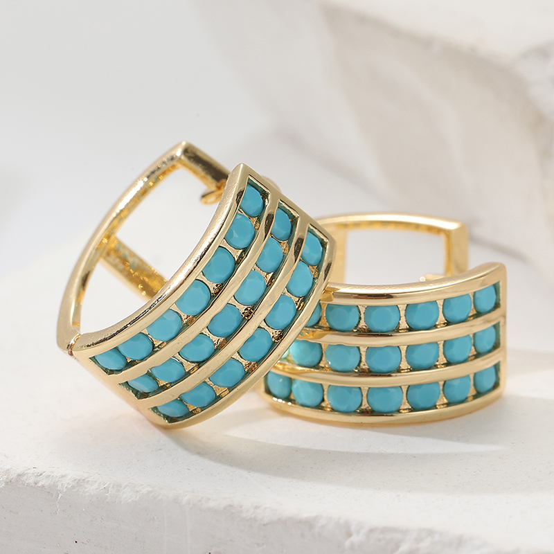 Turquoise Stone Ring - Pendientes de aro cuadrados con incrustaciones